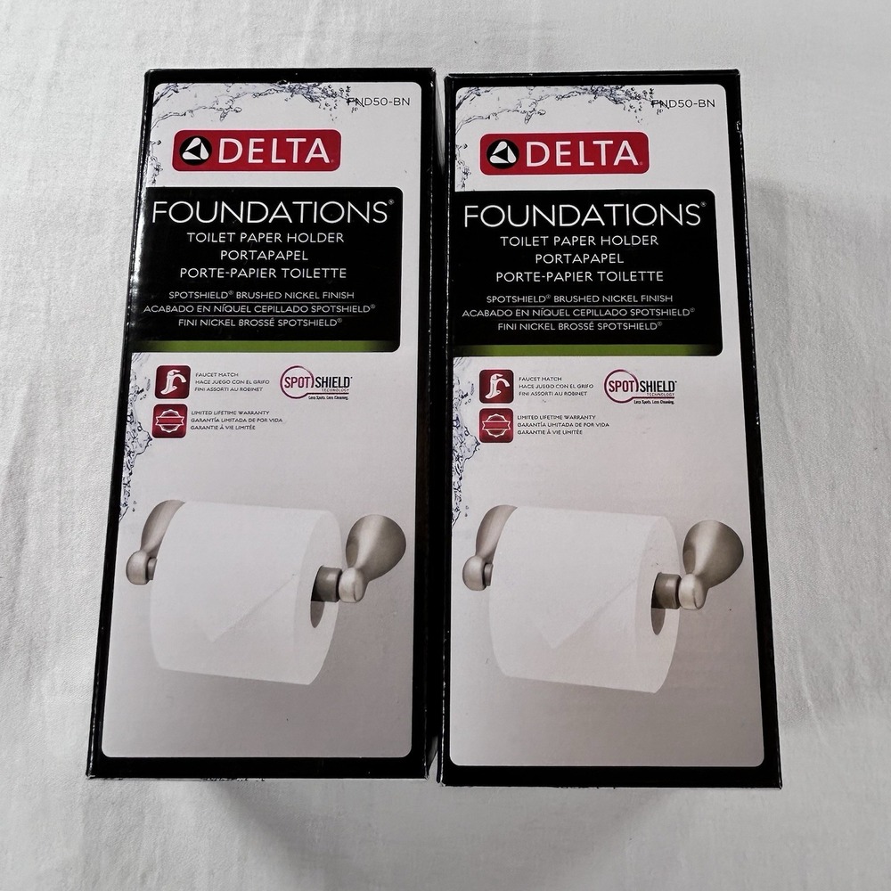 NEW Set Of 2 Delta Foundations Toilet Paper Holder Brushed Nickel FND50-BN